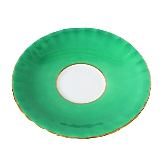 Aynsley Green & Gold Bone China Teacup & Saucer Set With Pink Cabbage Rose - Picture 4 of 10